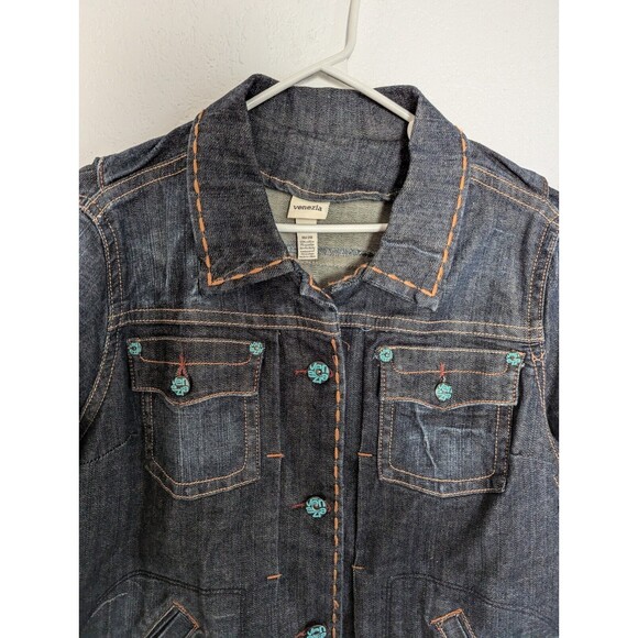 Venezia Womens Jacket Blue Dark Denim Stitch Buttons Pockets Stretch Size 18/20 - Picture 2 of 8